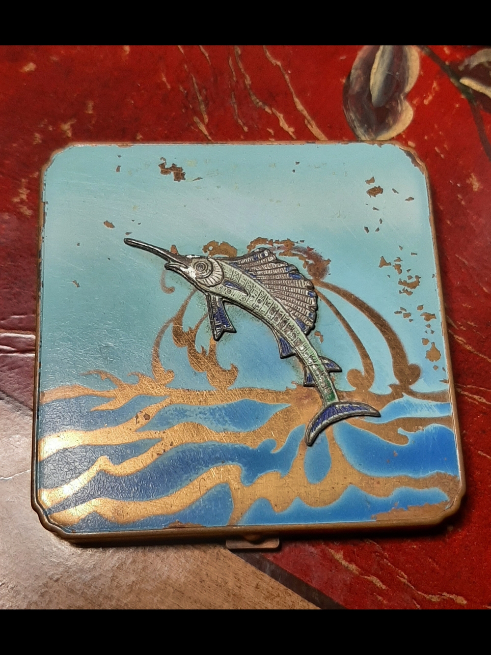 Rare Vintage Sailfish Compact - Blue and Gold
